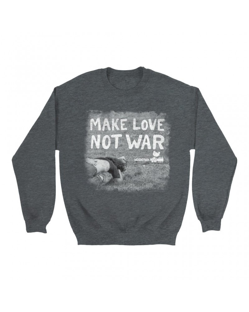 Woodstock Sweatshirt | Make Love Not War Famous Image Distressed Sweatshirt $15.38 Sweatshirts