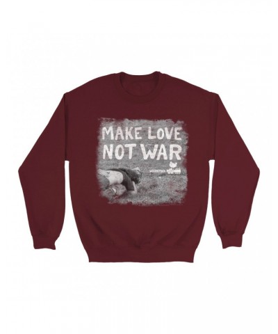 Woodstock Sweatshirt | Make Love Not War Famous Image Distressed Sweatshirt $15.38 Sweatshirts