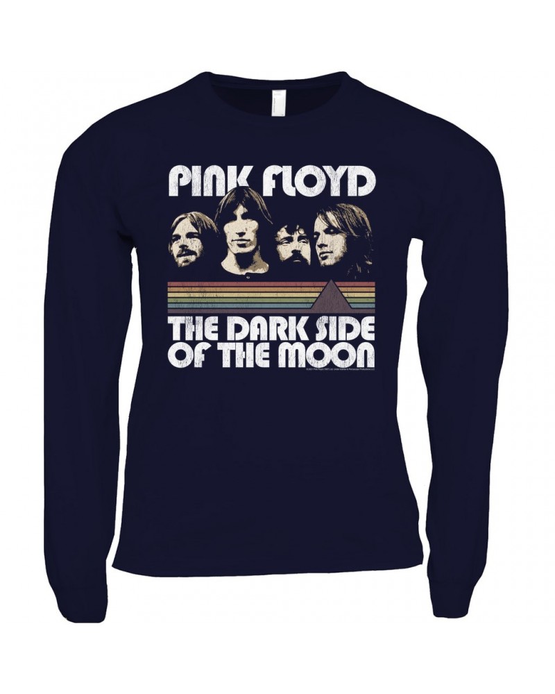 Pink Floyd Long Sleeve Shirt | Dark Side Of The Moon Retro Design Distressed Shirt $14.38 Shirts