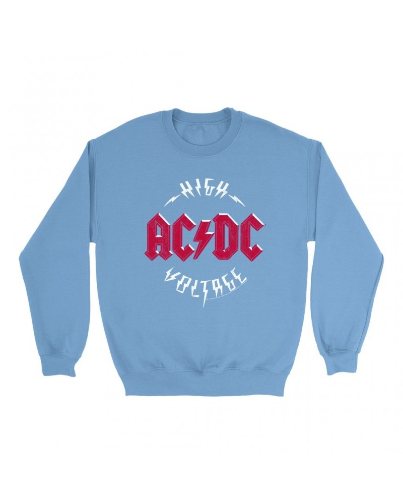 AC/DC Bright Colored Sweatshirt | High Voltage Red Logo Distressed Sweatshirt $11.53 Sweatshirts