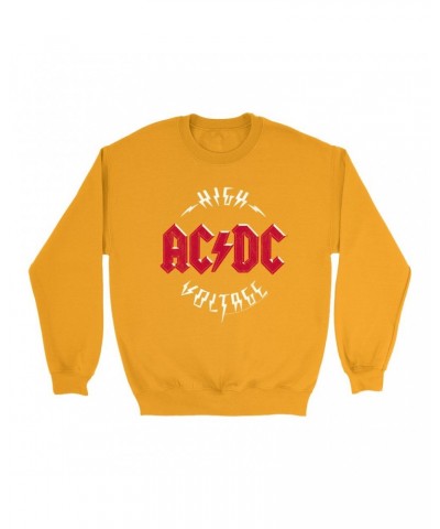 AC/DC Bright Colored Sweatshirt | High Voltage Red Logo Distressed Sweatshirt $11.53 Sweatshirts