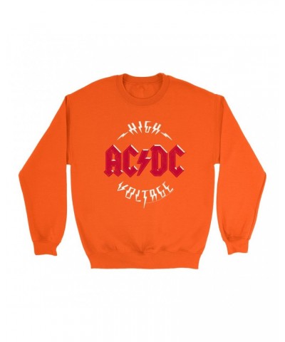 AC/DC Bright Colored Sweatshirt | High Voltage Red Logo Distressed Sweatshirt $11.53 Sweatshirts