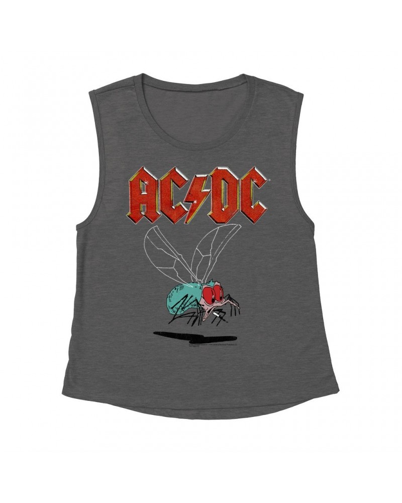 AC/DC Ladies' Muscle Tank Top | Fly On The Wall Tour Design Distressed Shirt $12.19 Shirts