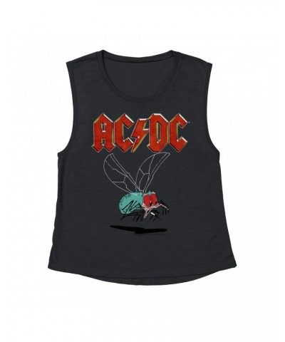 AC/DC Ladies' Muscle Tank Top | Fly On The Wall Tour Design Distressed Shirt $12.19 Shirts