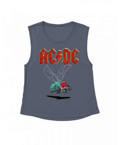 AC/DC Ladies' Muscle Tank Top | Fly On The Wall Tour Design Distressed Shirt $12.19 Shirts