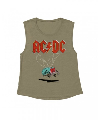 AC/DC Ladies' Muscle Tank Top | Fly On The Wall Tour Design Distressed Shirt $12.19 Shirts