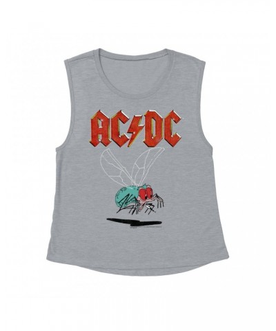 AC/DC Ladies' Muscle Tank Top | Fly On The Wall Tour Design Distressed Shirt $12.19 Shirts