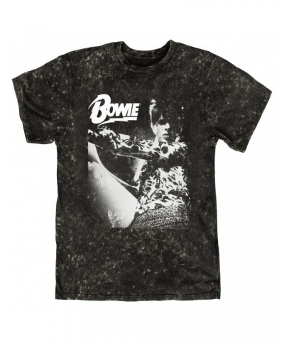 David Bowie T-shirt | Bowie Logo And Photo In White Mineral Wash Shirt $9.88 Shirts