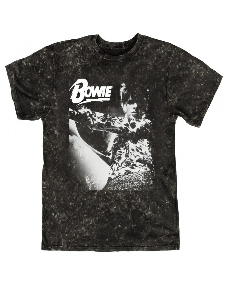 David Bowie T-shirt | Bowie Logo And Photo In White Mineral Wash Shirt $9.88 Shirts