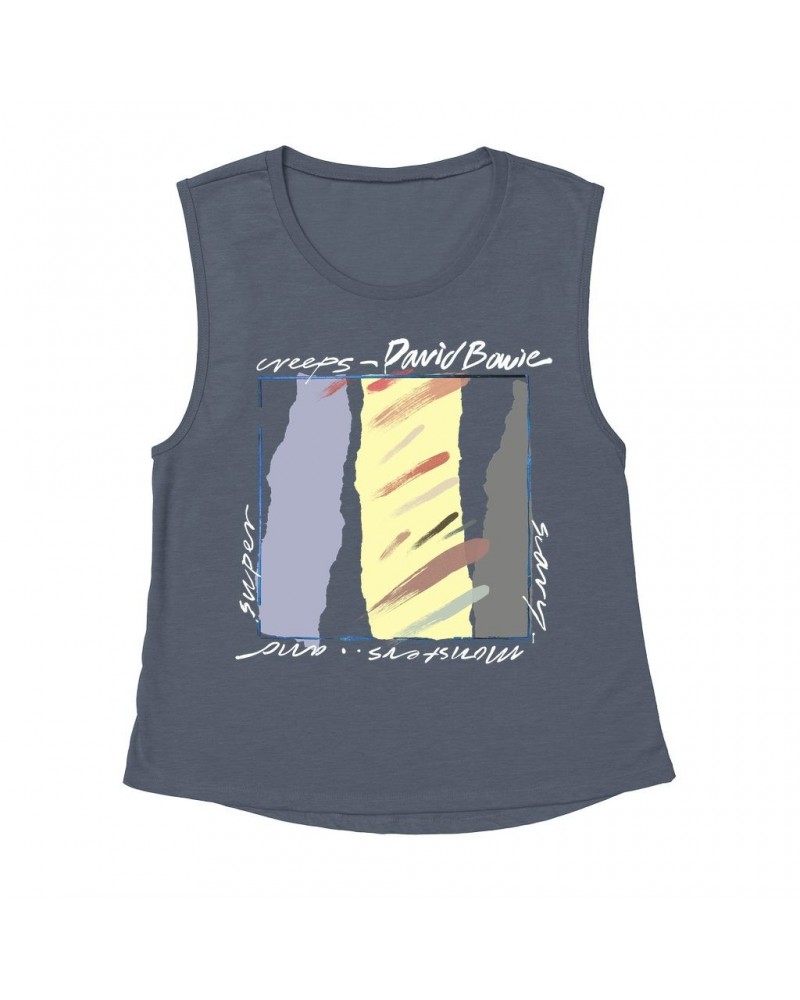 David Bowie Ladies' Muscle Tank Top | Scary Monsters Album Image Shirt $14.17 Shirts