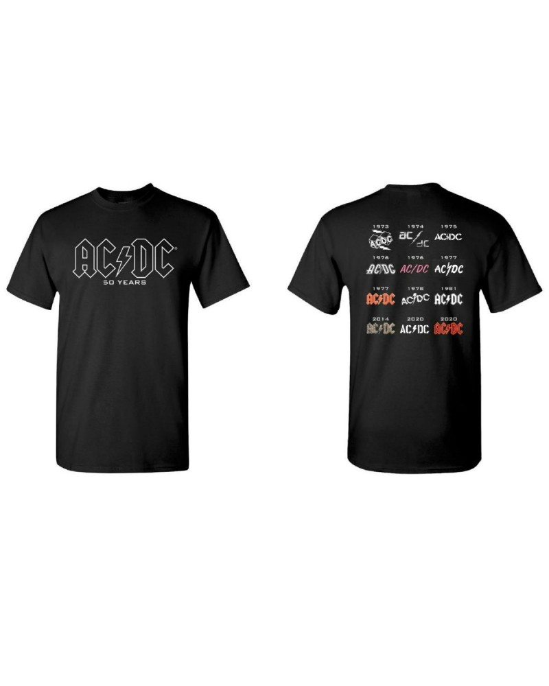 AC/DC 50 Years Of Logos T-Shirt $18.90 Shirts