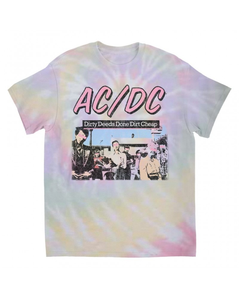 AC/DC T-Shirt | Dirty Deeds Done Dirt Cheap Pink Design Distressed Tie Dye Shirt $8.89 Shirts