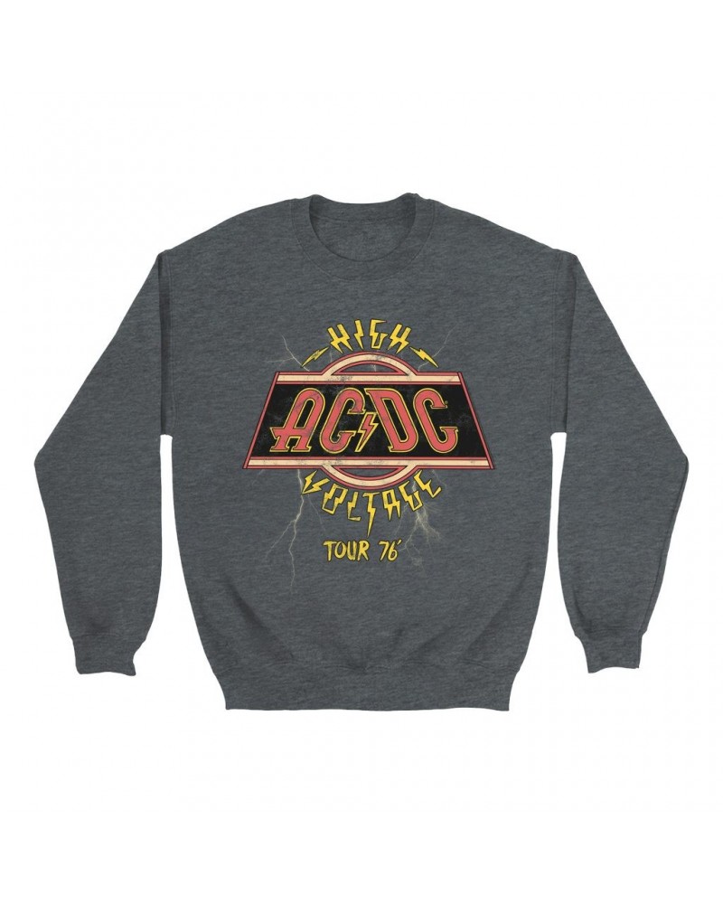 AC/DC Sweatshirt | High Voltage '76 Tour Lightning Image Sweatshirt $13.28 Sweatshirts