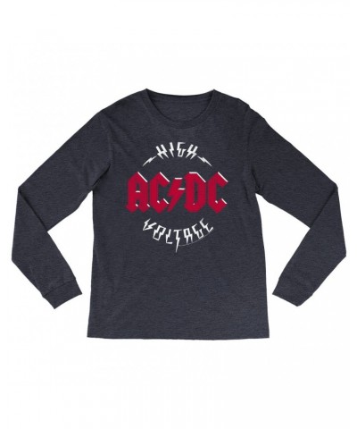 AC/DC Heather Long Sleeve Shirt | High Voltage Red Logo Distressed Shirt $13.48 Shirts