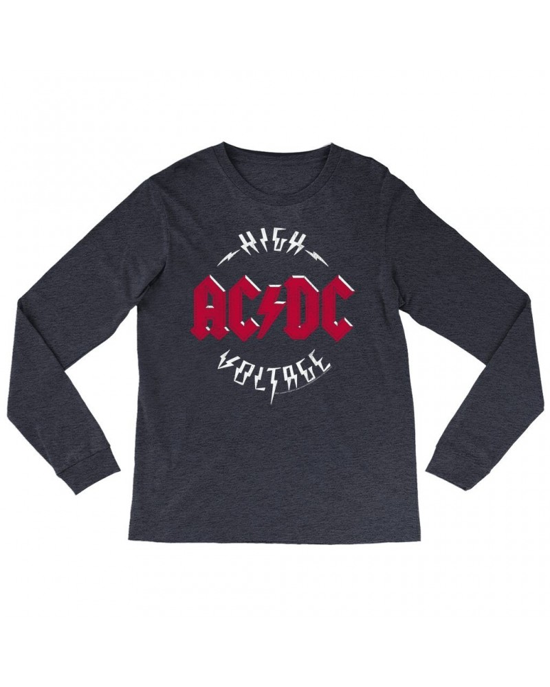 AC/DC Heather Long Sleeve Shirt | High Voltage Red Logo Distressed Shirt $13.48 Shirts