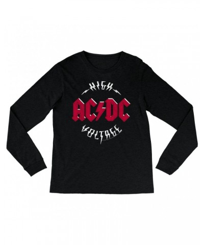 AC/DC Heather Long Sleeve Shirt | High Voltage Red Logo Distressed Shirt $13.48 Shirts