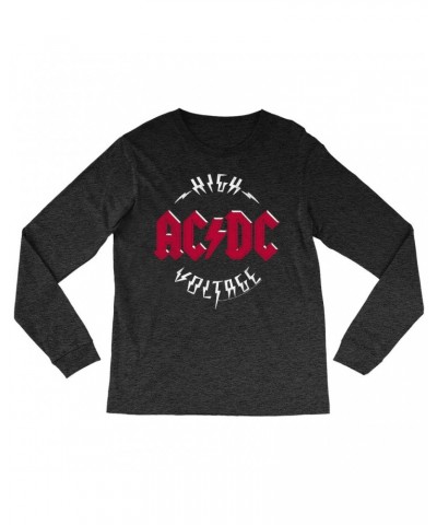 AC/DC Heather Long Sleeve Shirt | High Voltage Red Logo Distressed Shirt $13.48 Shirts