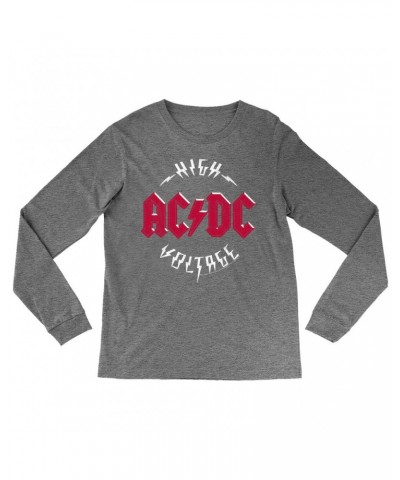 AC/DC Heather Long Sleeve Shirt | High Voltage Red Logo Distressed Shirt $13.48 Shirts