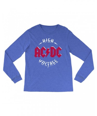 AC/DC Heather Long Sleeve Shirt | High Voltage Red Logo Distressed Shirt $13.48 Shirts